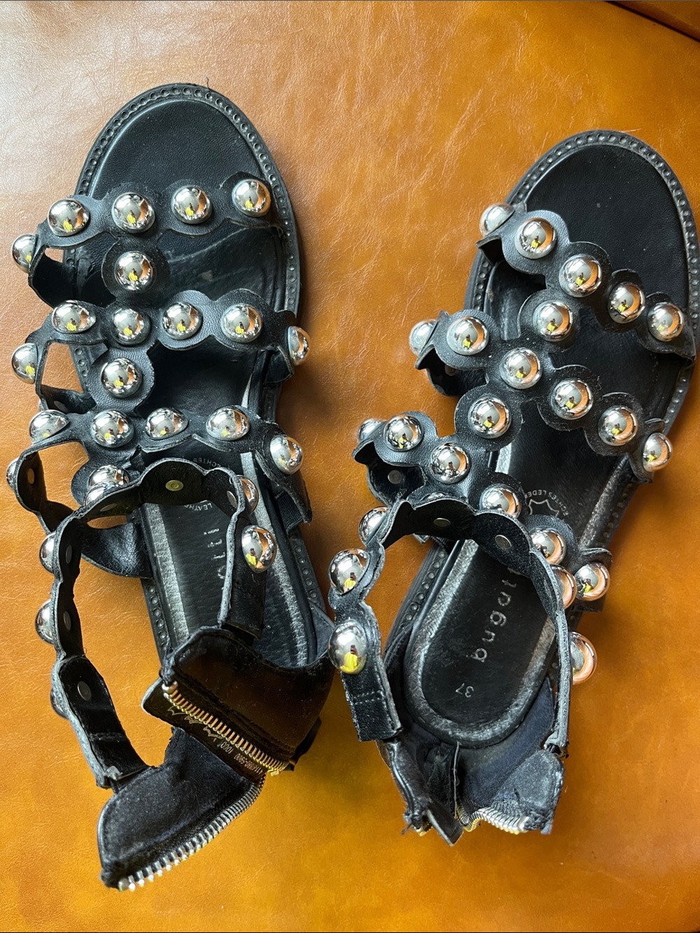 Bugatti Black Sandals with Silver Stud Orbs